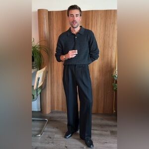 [Sold on Depop] Black wide leg pleated trousers 31x30